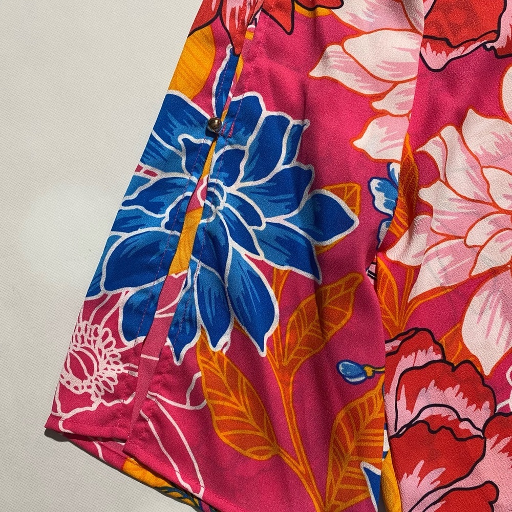 NEW Petite SIze PM Ruby Rd. Bright Blooms 3/4 Sleeve Floral Geo Print Blouse $65 - Picture 5 of 11